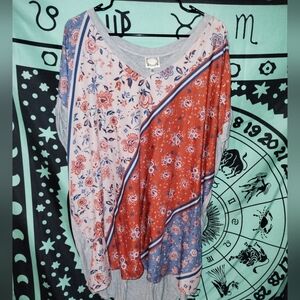 Tru Self 3X Floral Patchwork V-Neck Top